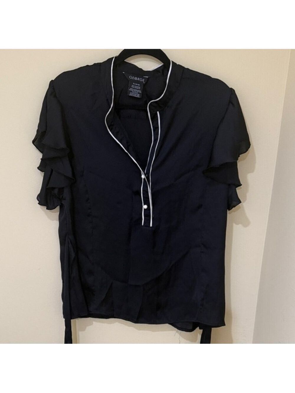George Black Button Down Women's Shirt with Ruffled Sleeves Size XL